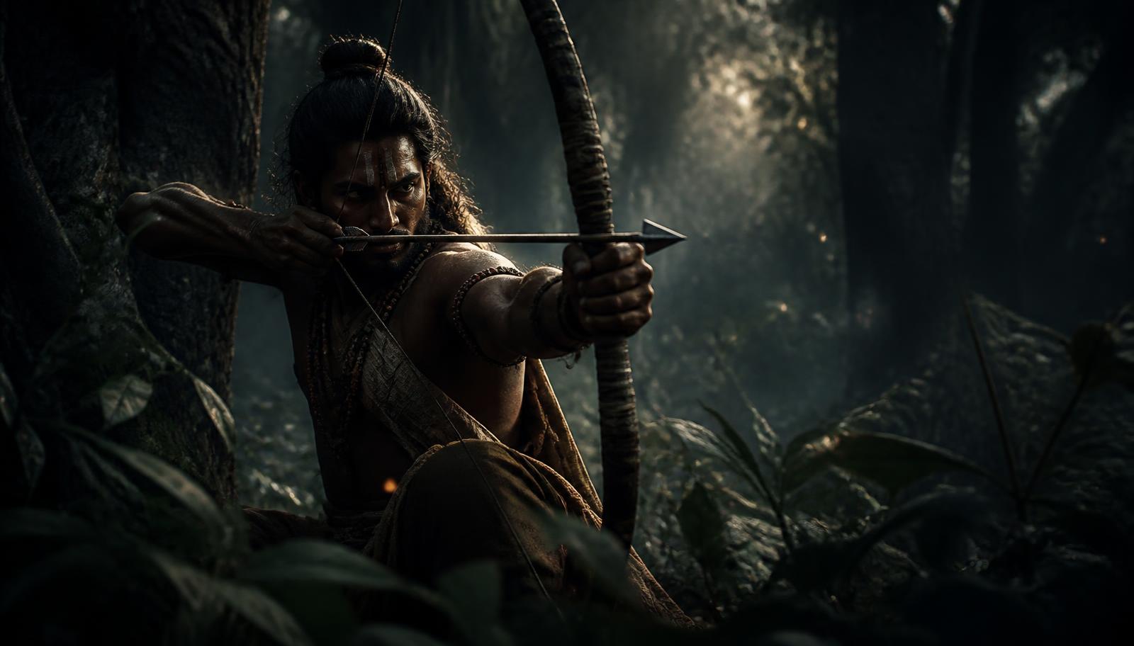 Jamadagnya drawing a bow in the forest